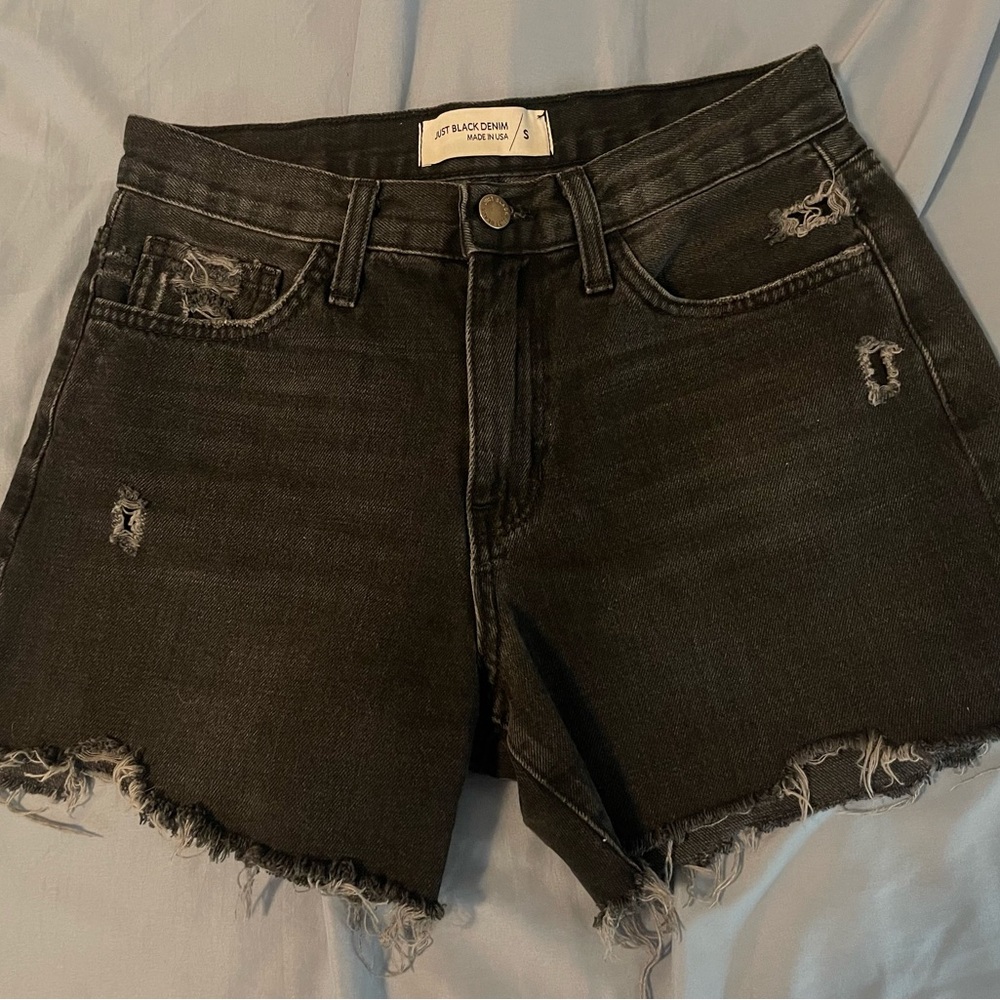 Black Denim Distressed Shorts